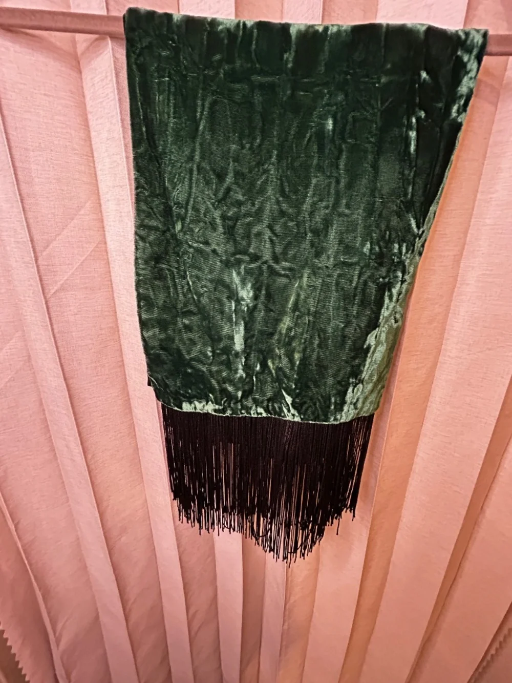 The Honey Collection Green Velvet Fringe Rectangle Scarf 52x10